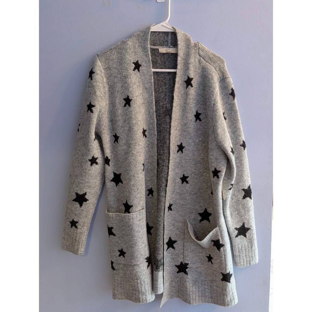 Peyton Primrose Star Print Open Front Cardigan Gray Black Large NWT